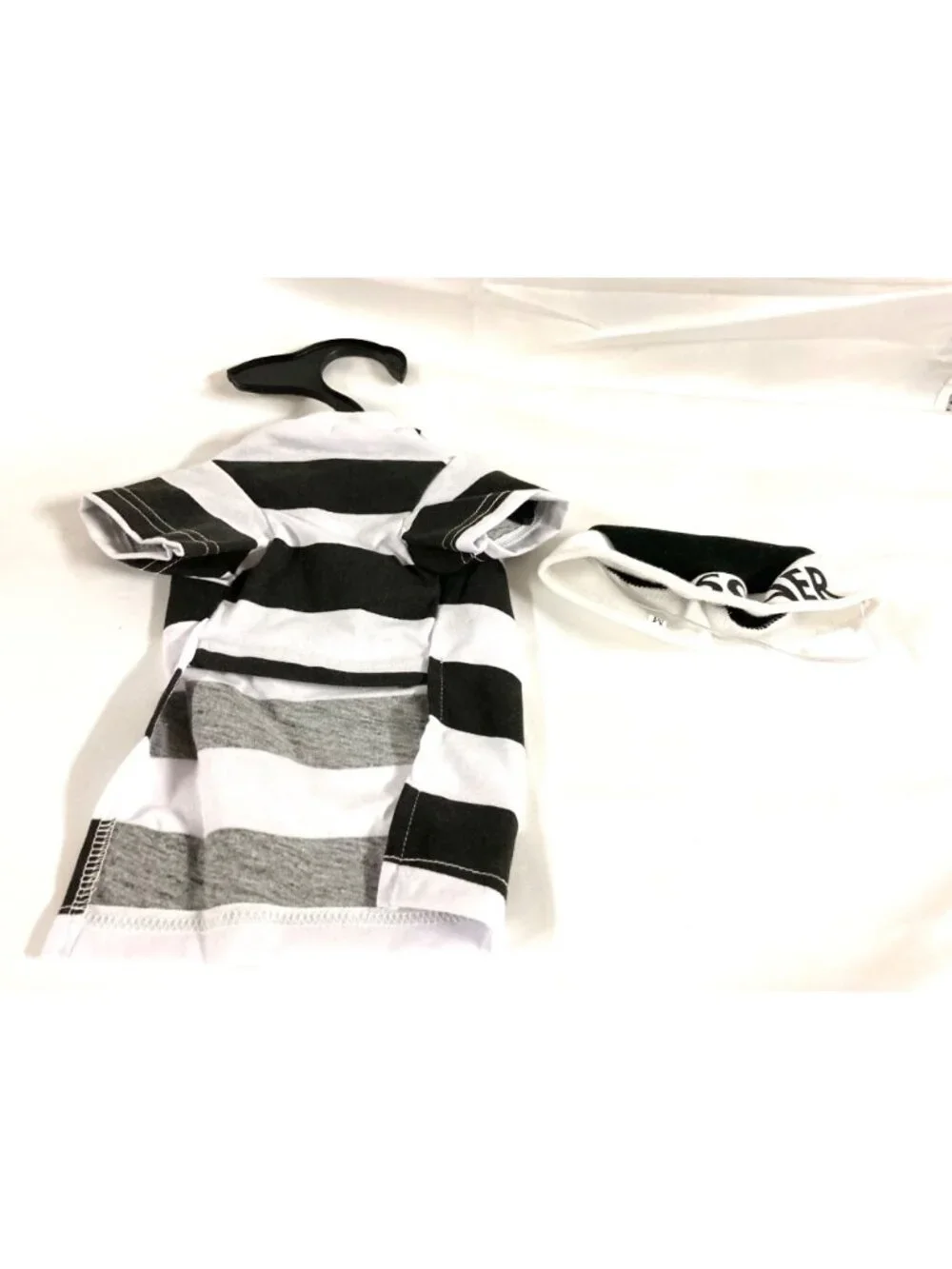 Prison Pooch Costume Dog Outfit Small Black & White Striped Shirt & Hat